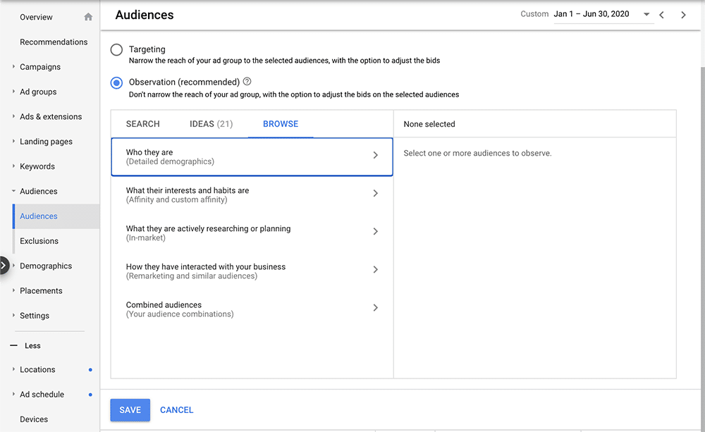 custom audiences in Google Ads